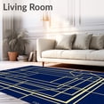 thumbnail image 2 of ODIKA 8x10 Machine Washable Non-Slip Area Rug, Abstract Urban Grid with Interlocking Lines and Minimalist Gold Detailing High Traffic Rug, Blue, 541394, 2 of 7