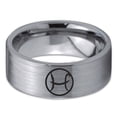 thumbnail image 2 of Tungsten Tungsten Horoscope Pisces Band Ring 8mm Men Women Comfort Fit Gray Flat Cut Brushed Polished, 2 of 4