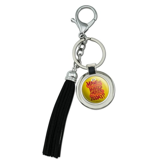 Sesame Street Have You Hugged a Monster? Chrome Plated Metal Round Leather Tassel Keychain