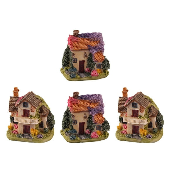 4 Pcs Decoration Scene Ornaments Mini House Figurines