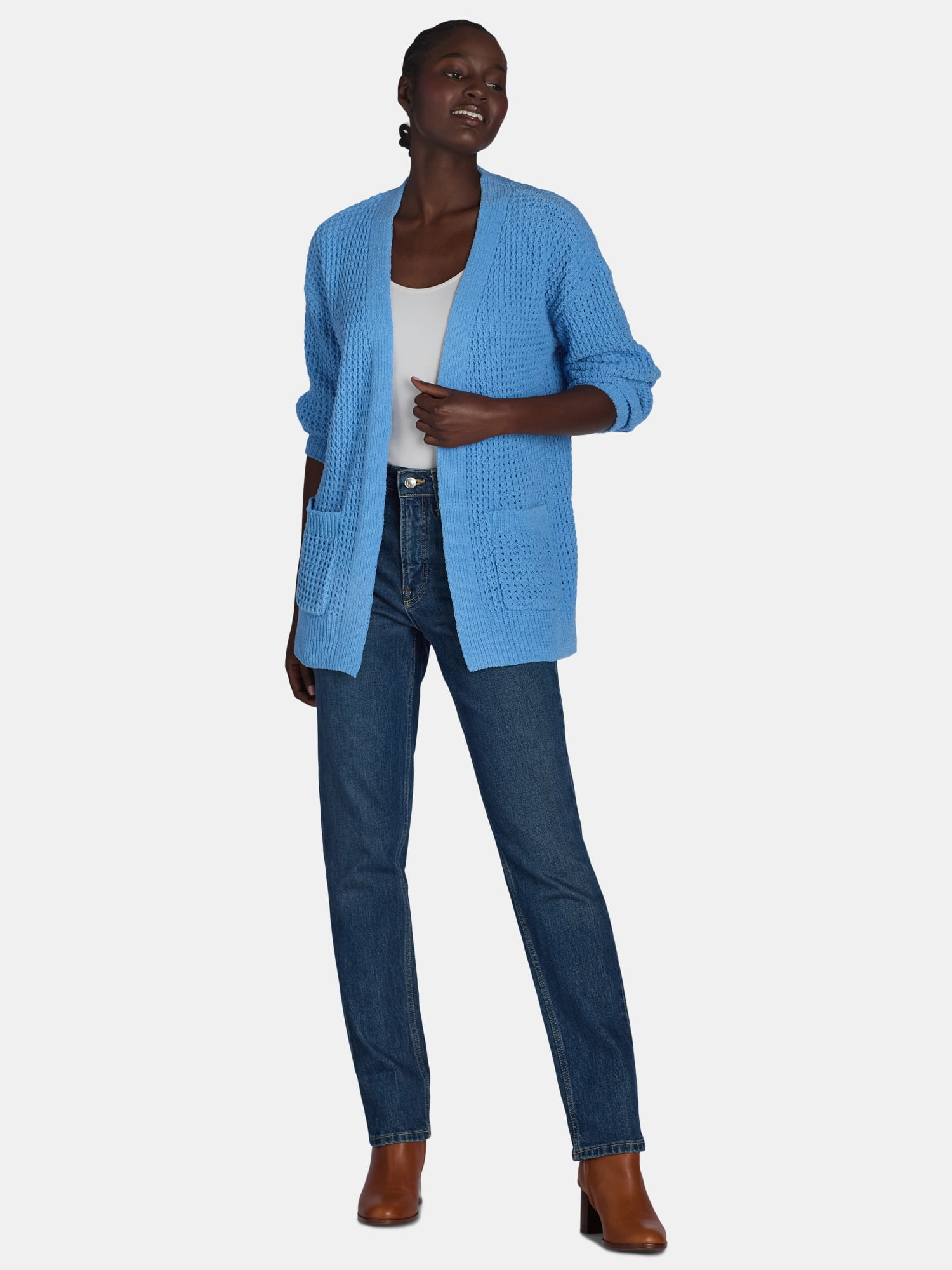 Time and Tru Women's Chenille Cardigan Sweater, Midweight, Sizes XS-XXXL