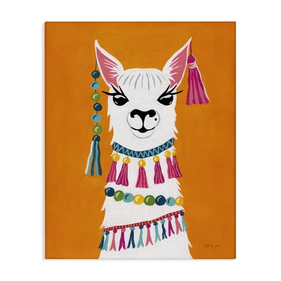 Stupell Industries Festive Llama Portrait Animals Painting Wrapped Canvas Art Print Wall Art, 16 x 20