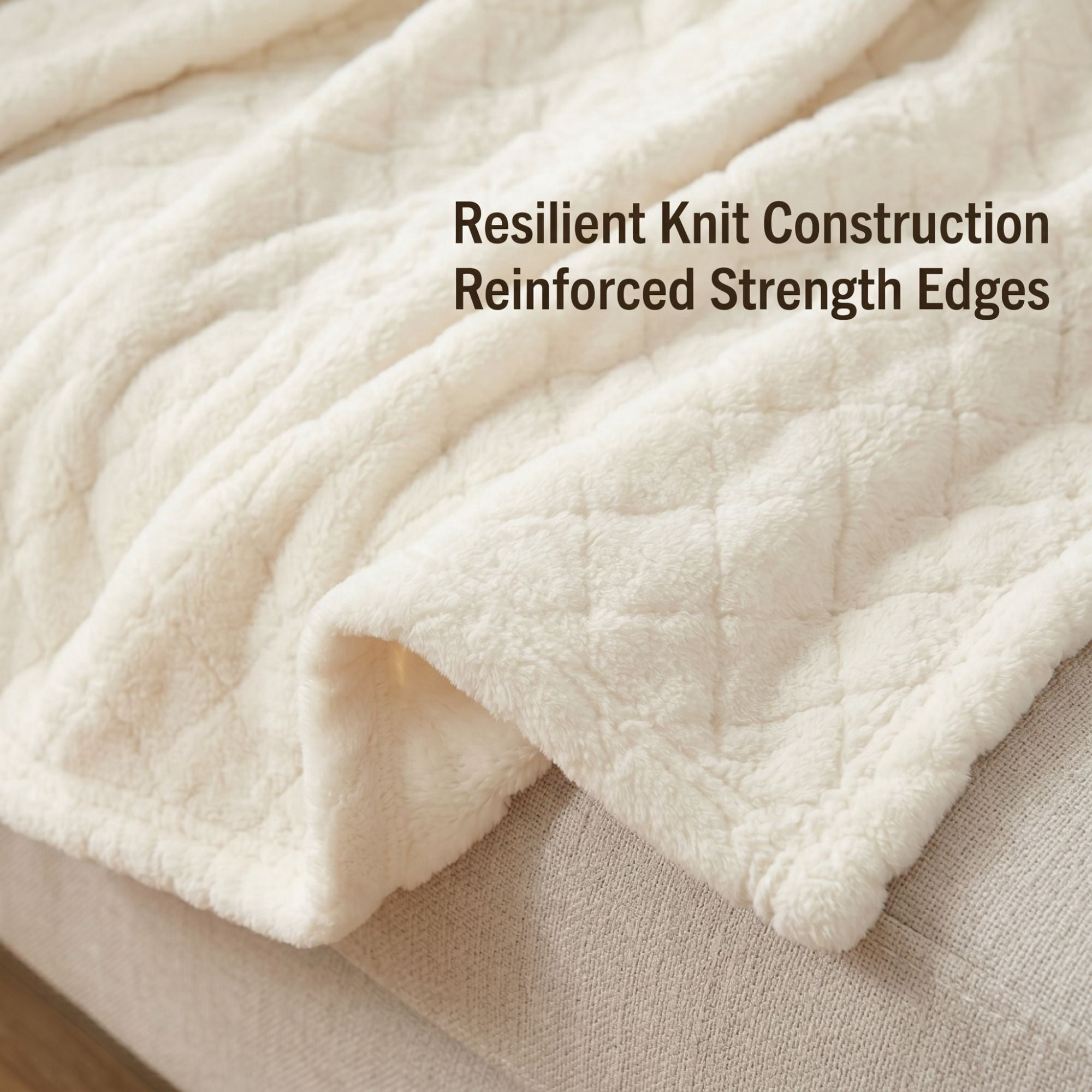 Superior Holly Grid Fluffy Fleece Blanket, Twin XL Size, Ivory