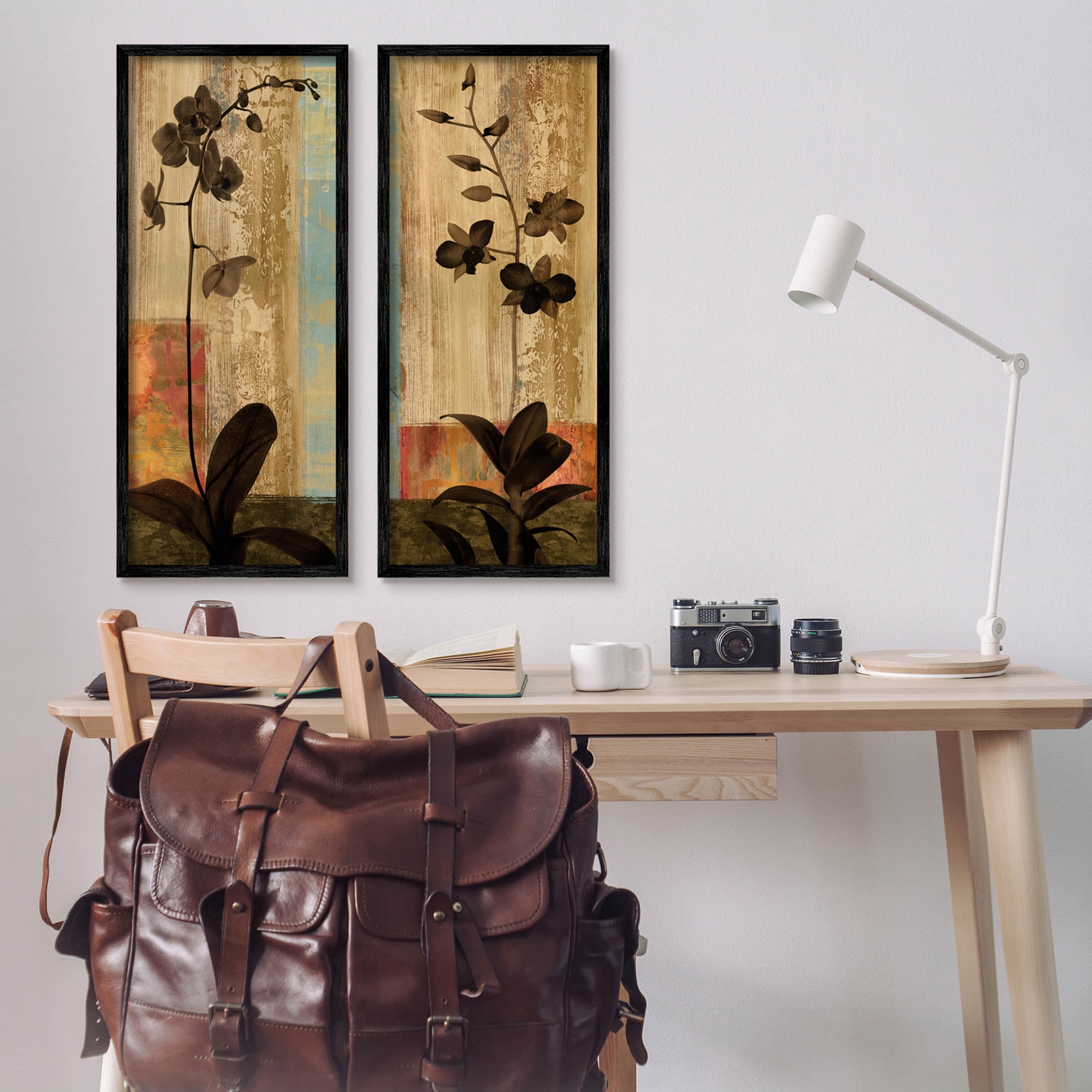 Modern Boho Orchid Blooming Botanical & Floral Graphic Art Black Framed Art Print Wall Art, Set of 2