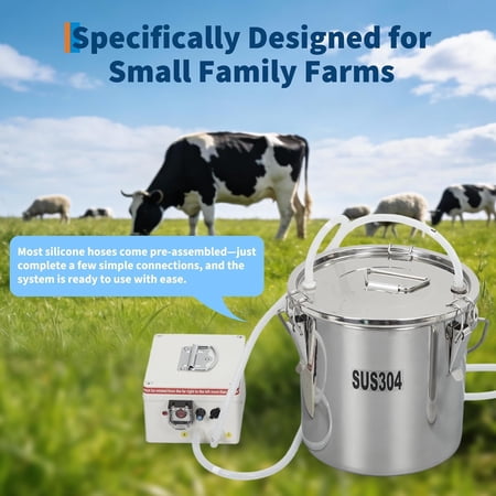 Historyli 3L Goat Electric Milking Machine, Portable Automatic Breast Pump with 2 Teat Cups, Stainless Steel Bucket