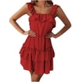 thumbnail image 1 of UPPADA Robes d'Été à Bretelles pour Femmes, Robe Nuisette à Volants à Double Couche pour Femmes, Robe d'Été Unie Sans Manches, Jolies Robes, 1 of 7