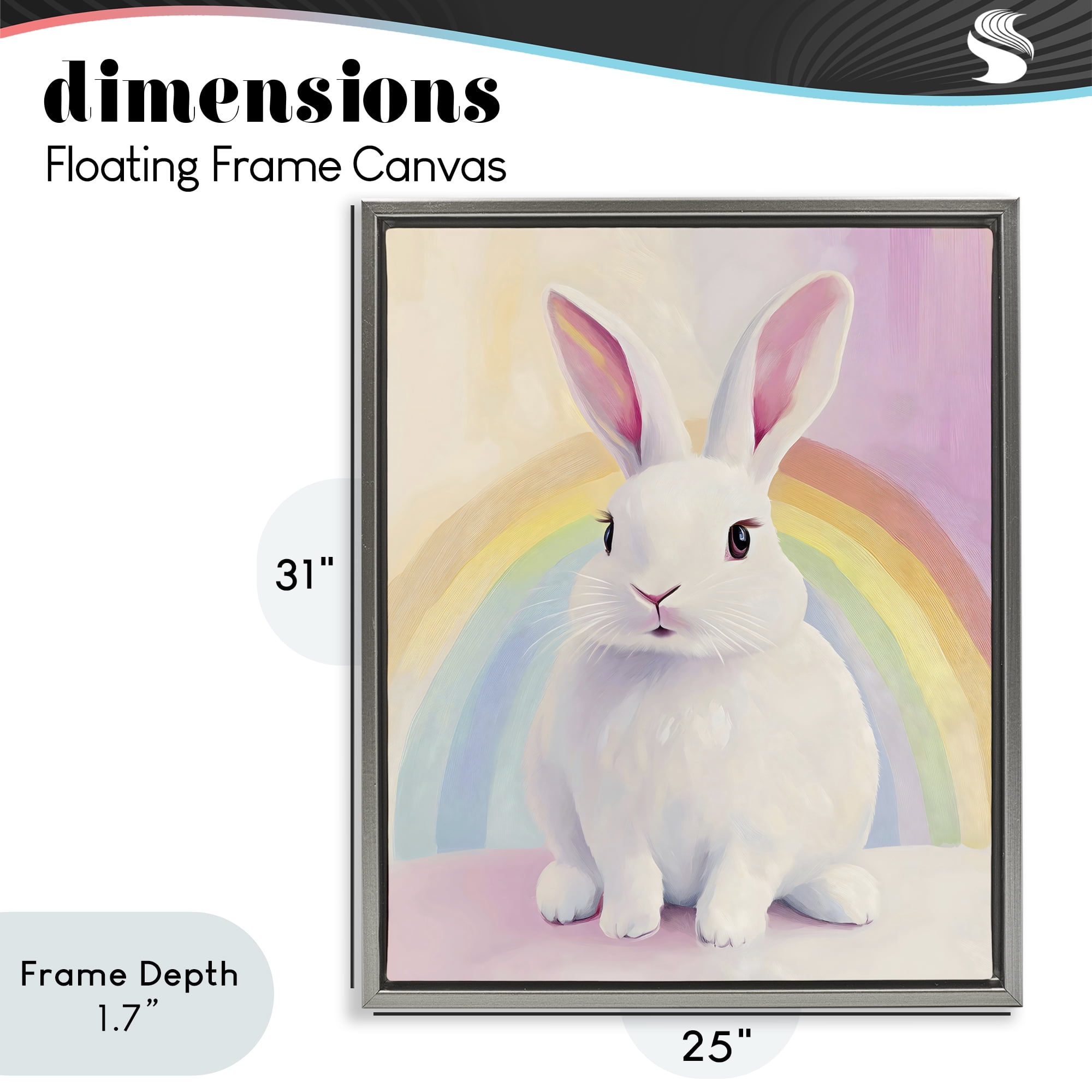 Stupell Industries Rainbow Bunny in Pastel Hues Gray Framed Floater Canvas Wall Art, design by The Prints Vibe