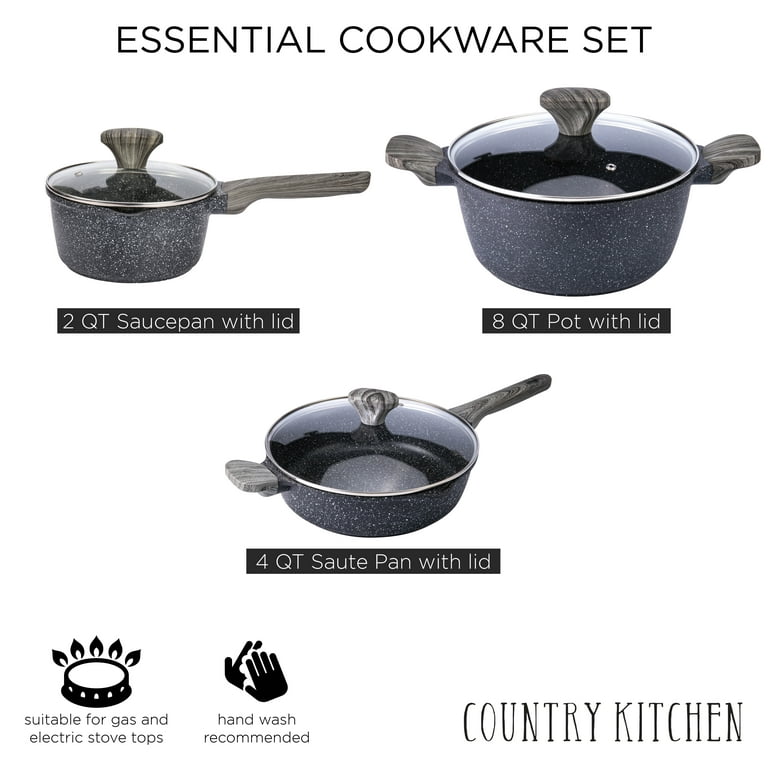 Country Kitchen country kitchen 16 piece pots and pans set - safe nonstick  kitchen cookware with soft touch removable handle, rv cookware set