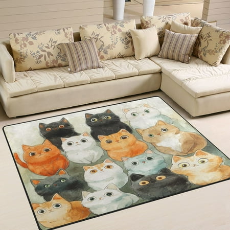 Area Rug Indoor 63 x48 Non-Slip Wear Resistant Floor Mats Soft Large Carpets for Living Room Bedroom Home Decor Washable Rug Cartoon Cute Cats