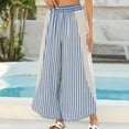 thumbnail image 6 of Womens Summer Casual Striped Wide Leg Lounge Pants Elastic Waist Palazzo Trousers Lace Trim Cropped Slacks Blue XL, 6 of 7