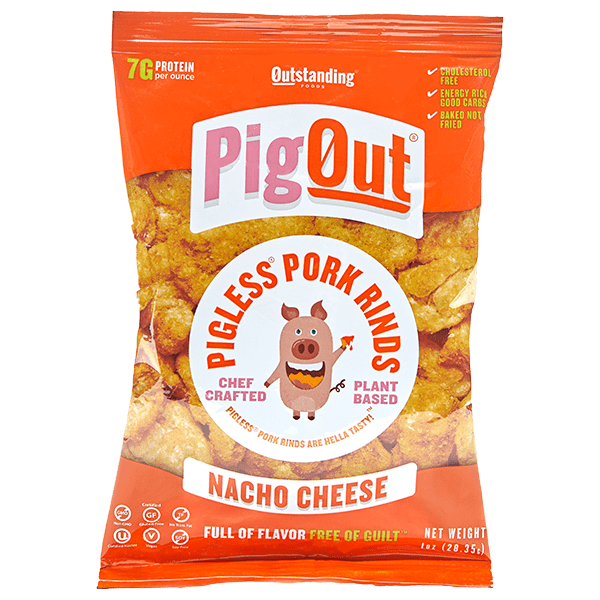 PigOut, PlantBased Pigless Pork Rinds, Nacho Cheese 1oz