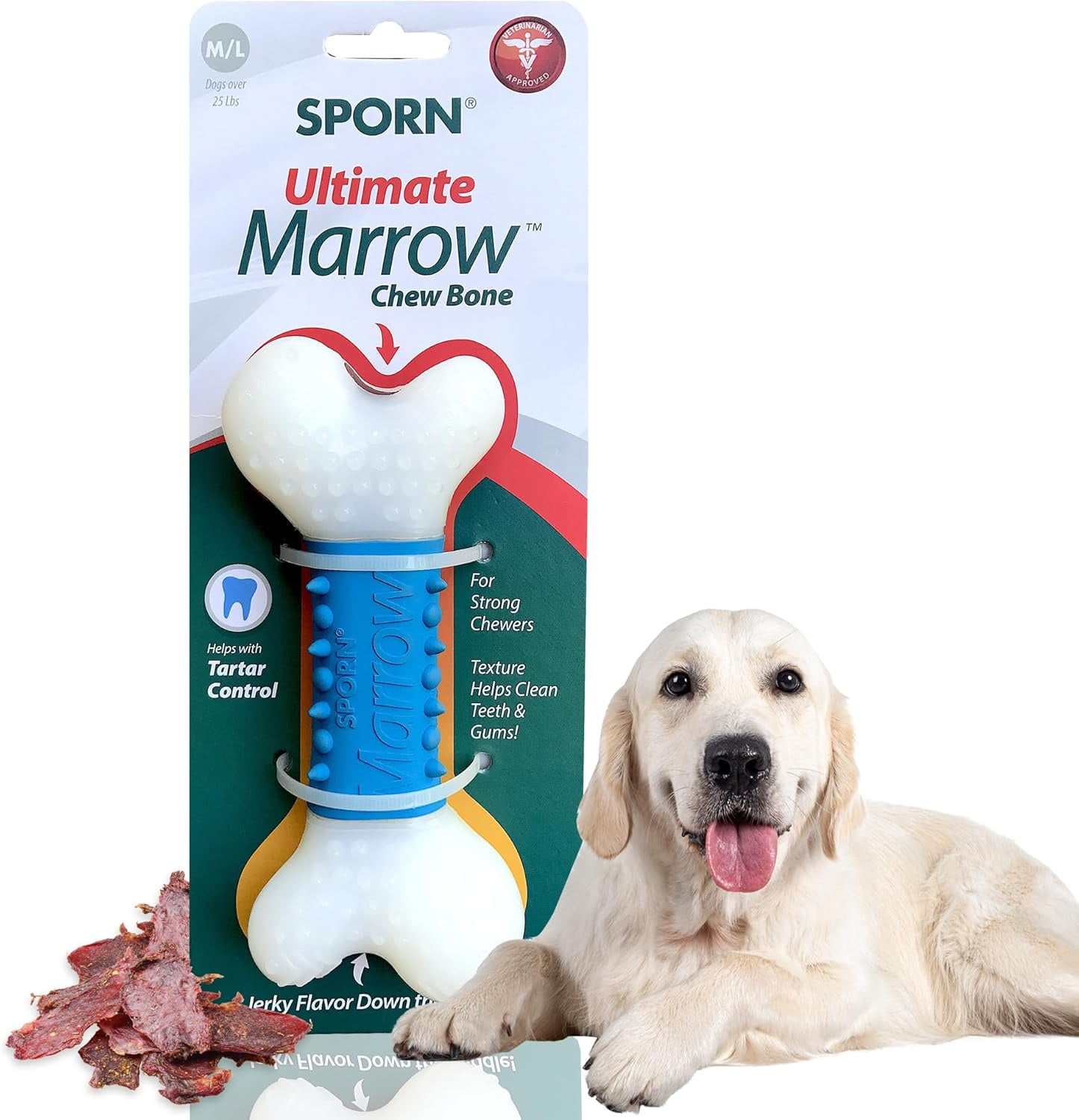 Sporn Ultimate Marrow Dog Chew Bones for Aggressive Chewers, Jerky Flavor Dog Chew Toys for Medium Dogs, Made with Tough Nylon