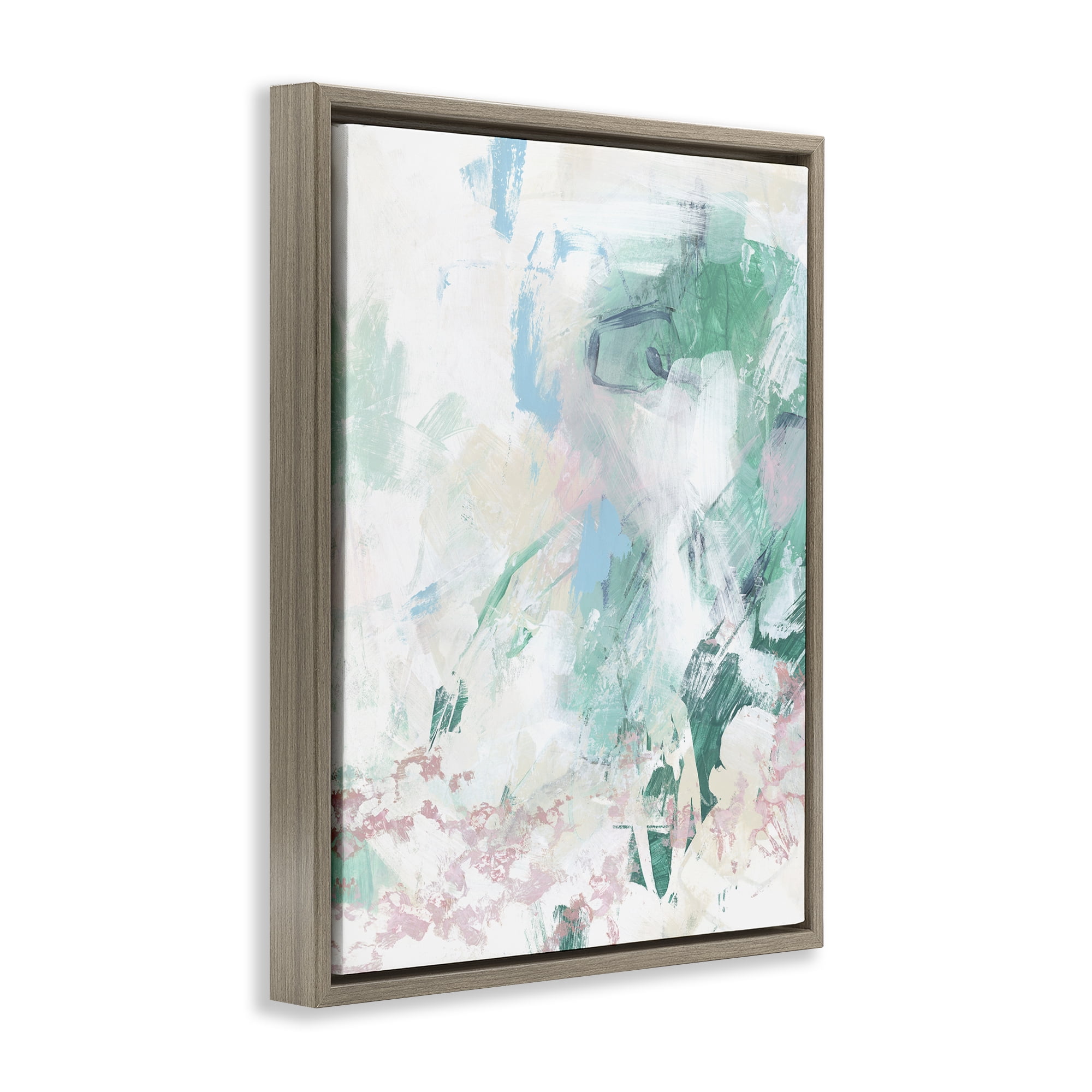 Stupell Industries Green Fading Brush Strokes Abstract Painting Brown Floater Framed Canvas Art Print Wall Art, 25 x 31