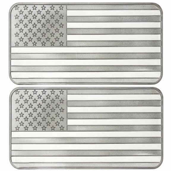 Lot of 2 - 10 Troy oz American Flag .999 Fine Silver Bar Sealed