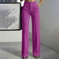 thumbnail image 2 of Plus Size Women's Knit High Waist Wide Leg Trousers, Front Button Zipper Pocket Commute Office Pants, Breathable Casual Bottoms for Daily Workplace | TruHer,Hot Pink 2XL, 2 of 8
