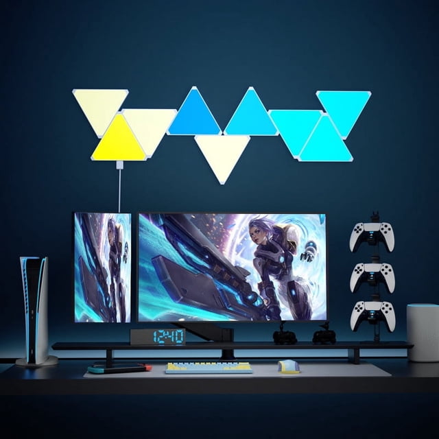 Lámpara de pared con empalme triangular, lámpara de pared con música rítmica y captación de sonido de pizarra inteligente, lámpara de pared con luz nocturna para deportes electrónicos