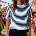 thumbnail image 2 of Bibifish Womens Tshirts Summer Casual Stripe Print Soft Smooth Crewneck Short-Sleeve Tshirts Classic Daily Wear Casual Sports Streetwear Soft Tees, 2 of 7