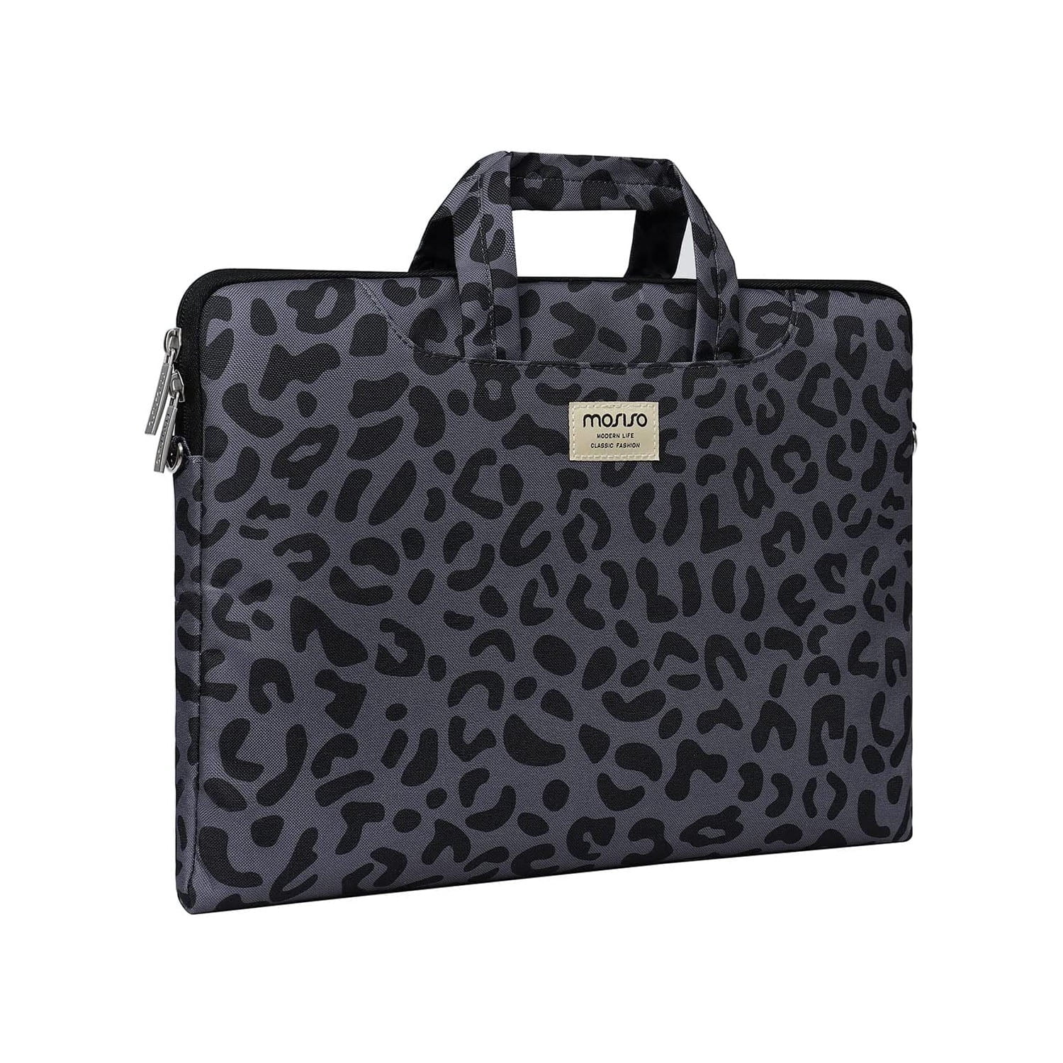 Mosiso 15.6 inch Laptop Shoulder Bag Compatible with MacBook Pro 16 inch 2023-2019 M2 A2780 M1 A2485 Pro/Max A2141/Pro Retina 15 A1398,,Leopard Grain Briefcase Sleeve with Belt for 15-15.6 inch Notebo