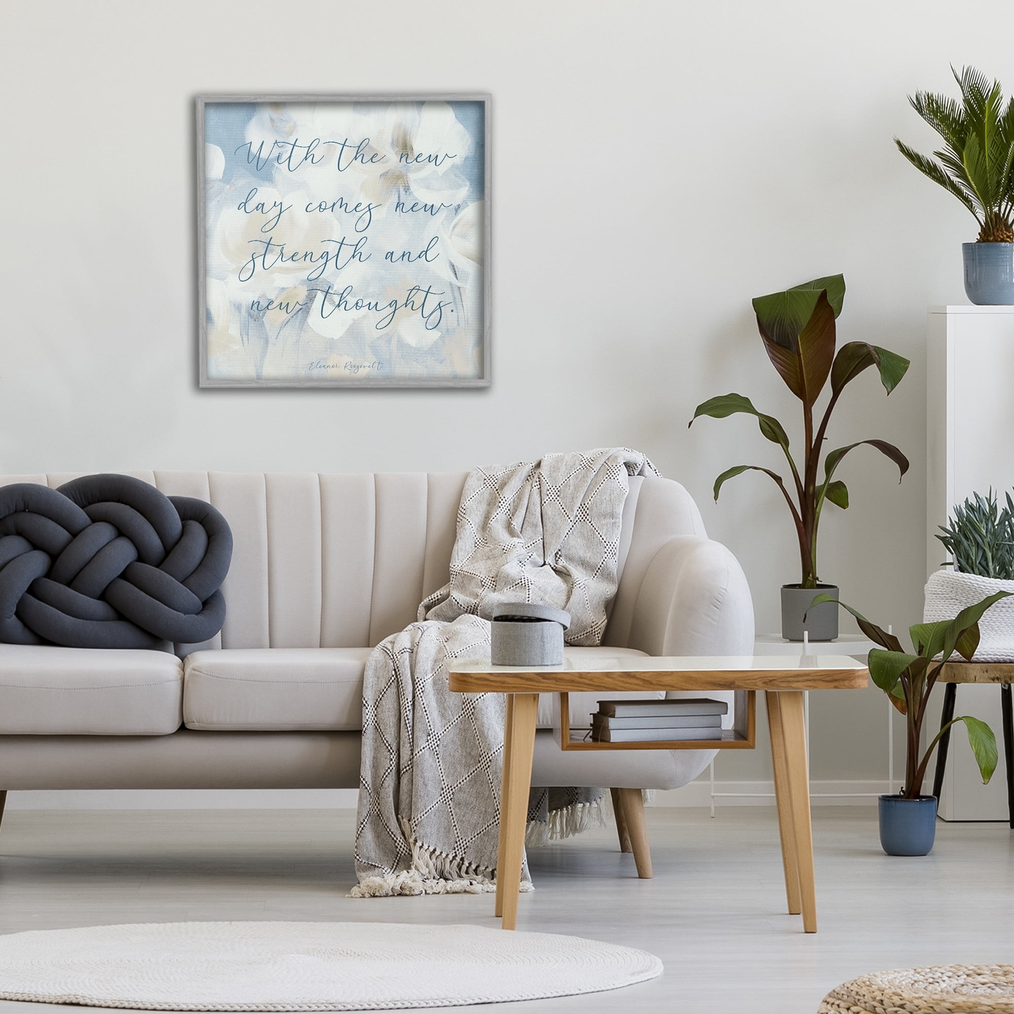 Stupell Industries Strength & New Thoughts Quote Gray Framed Giclee Art, design by Lanie Loreth