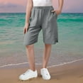 thumbnail image 4 of JTSRKL Linen Bermuda Shorts for Girls Cute Knee Length Casual Button Side Slit Summer Cotton Capri Pants Lightweight Beach Shorts with Pockets Gray 9-10 Years, 4 of 8