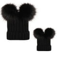 thumbnail image 6 of Parent-child Winter Knitted Pom Pom Beanie Hat Mother Baby Faux Fur Beanie Hat Winter Warm Thickened Beanie Cap for Adult Kids Boy Girls, 6 of 6