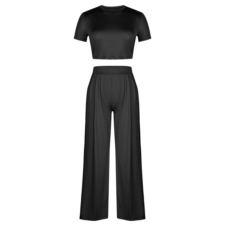 Leisure Fold Over Pants 2 Pieces Suit Women Autumn Crew Long Sleeve Slim  Crop Top Flare Pants Sports Causal Matching Set Outfit - AliExpress