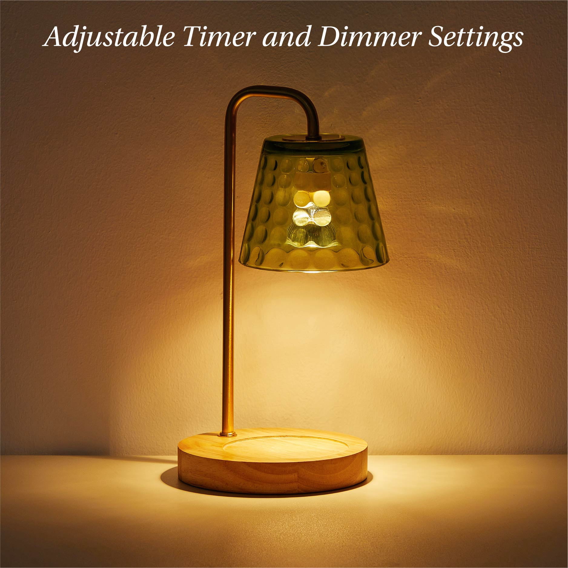 Stylehouse Home Decor Collection Dimpled Green Glass Shaded Candle Warmer Lamp with Dimmer and Timer