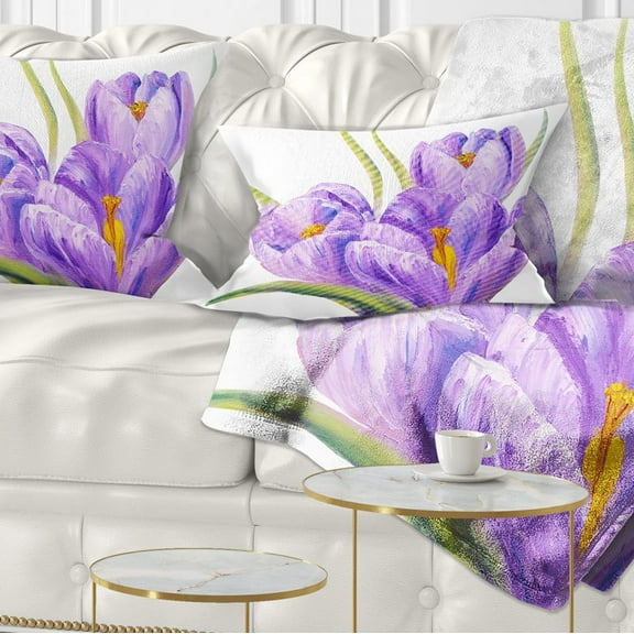 Designart Crocuses in White Background - Floral Throw Pillow - 12x20