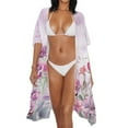 thumbnail image 3 of DISNIMO Womens Swimsuit Cover Up with Hummingbird Flower Print Long Summer Beach Coverups Kimono Casual Loose Beach Cover ups Lightweight Half Sleeve Bikini Cover Up, 3 of 6
