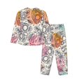 thumbnail image 2 of Junzan Skull And Flowers Print Womens Pajama Sets,Long Sleeve Button Down For Women Pjs 2 Piece, 2 of 9