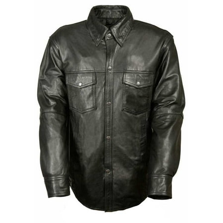 Leather King Men's Lambskin Leather Shirt w/ Snap Down Collar LKM1600