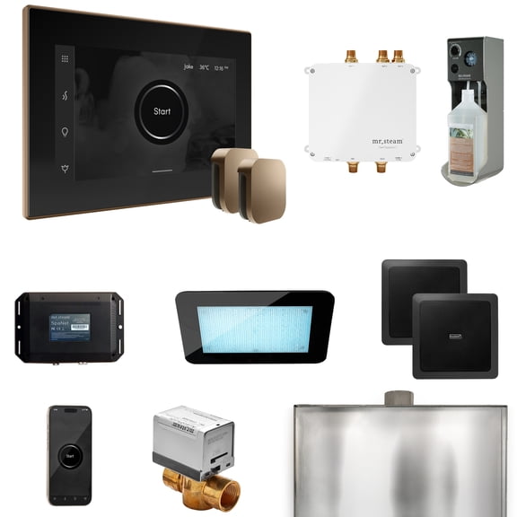 Mr Steam Bliss Max Steam Shower Ctrl Pkg w/iSteamX Control and Steamhead in Black Nouveau Bronze