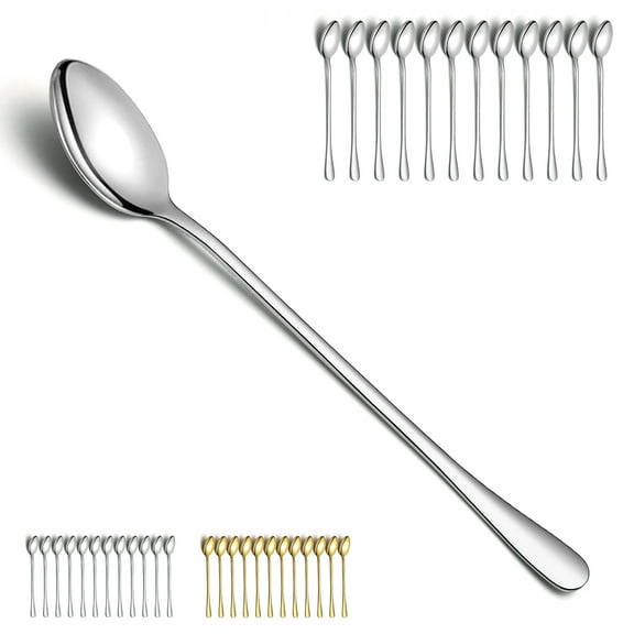 Jeaker 7.5" Iced Tea Spoons, Stainless Steel Long Handle Mixing Spoon, Cocktail Stirring Bar Spoon, Latte Spoon Set of 12