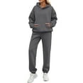 thumbnail image 4 of Women's Two Piece Outfits Solid Casual Crew-Neck Long-Sleeved Trousers And Tight-Waist Hoodie Suit Sports Suits, 4 of 7