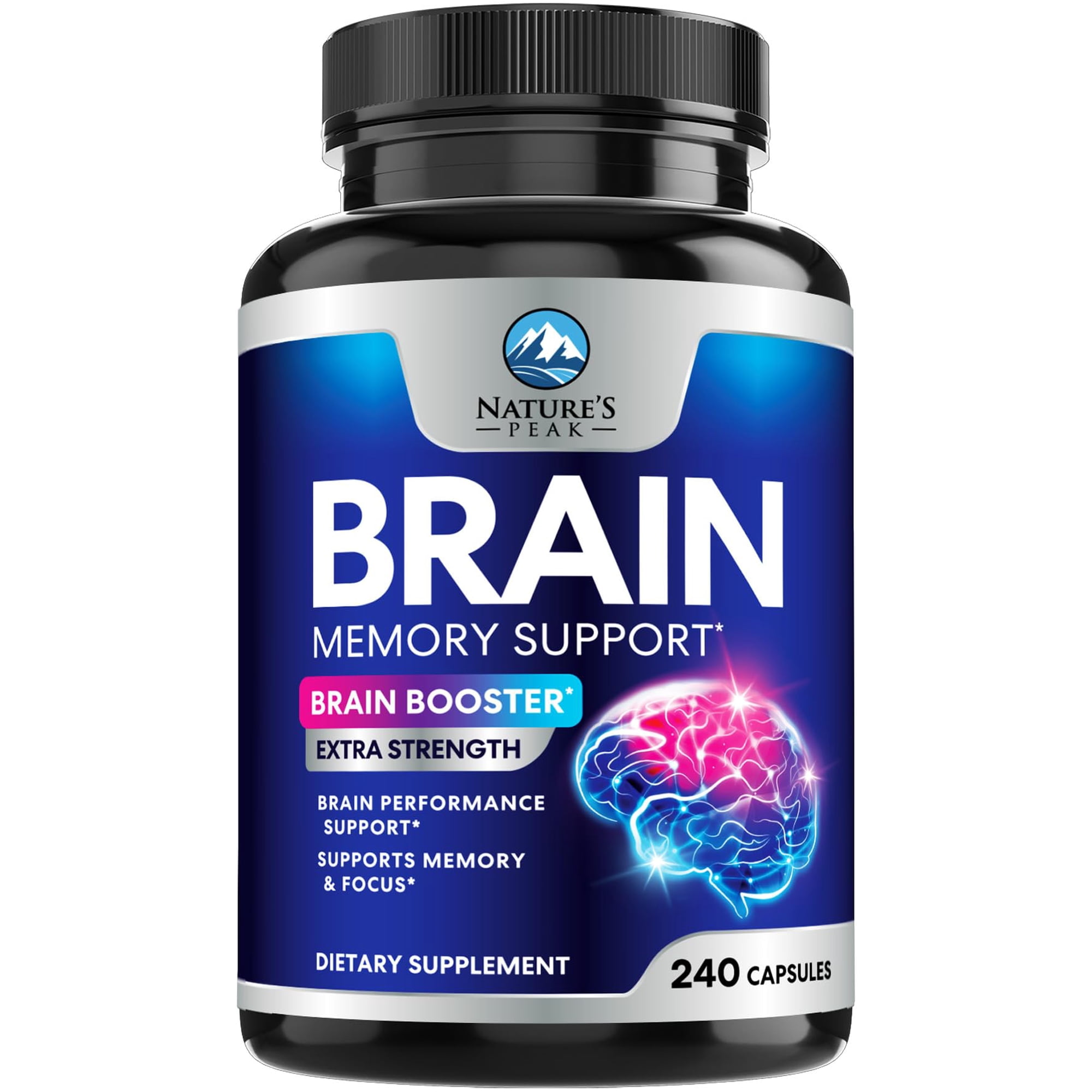 Brain Memory Supplement Pills - 3X Strength Nootropics for Concentration, Clarity & Focus Support, Brain Health Cognitive Vitamins B6 B12 with Folate & Phosphatidylserine, Brain Booster, 240 Capsules