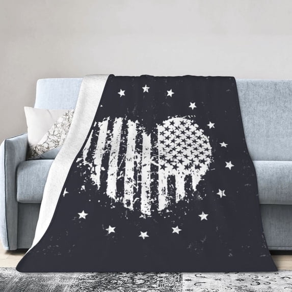 DouZhe Ultra-Soft Micro Fleece Lightweight Flannel Bed Blanket, Patriotic American Flag Abstract Hearts Print Cozy Warm Throw Blankets, 40"x30"