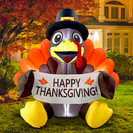 6.6 FT Wide Blow up Thanksgiving Turkey, Inflatable Thanksgiving Turkey with Built-in LED Lights for Thanksgiving Holiday Party