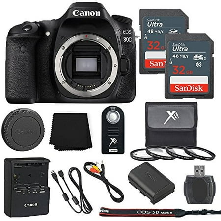 Canon EOS 80D 24.2MP Digital SLR Camera Body Only + 2 32GB Sandisk Ultra SD Cards + Wireless Shutter Remote + Memory Card Reader + Cleaning Cloth + 4 Piece Macro Close Up Kit- International