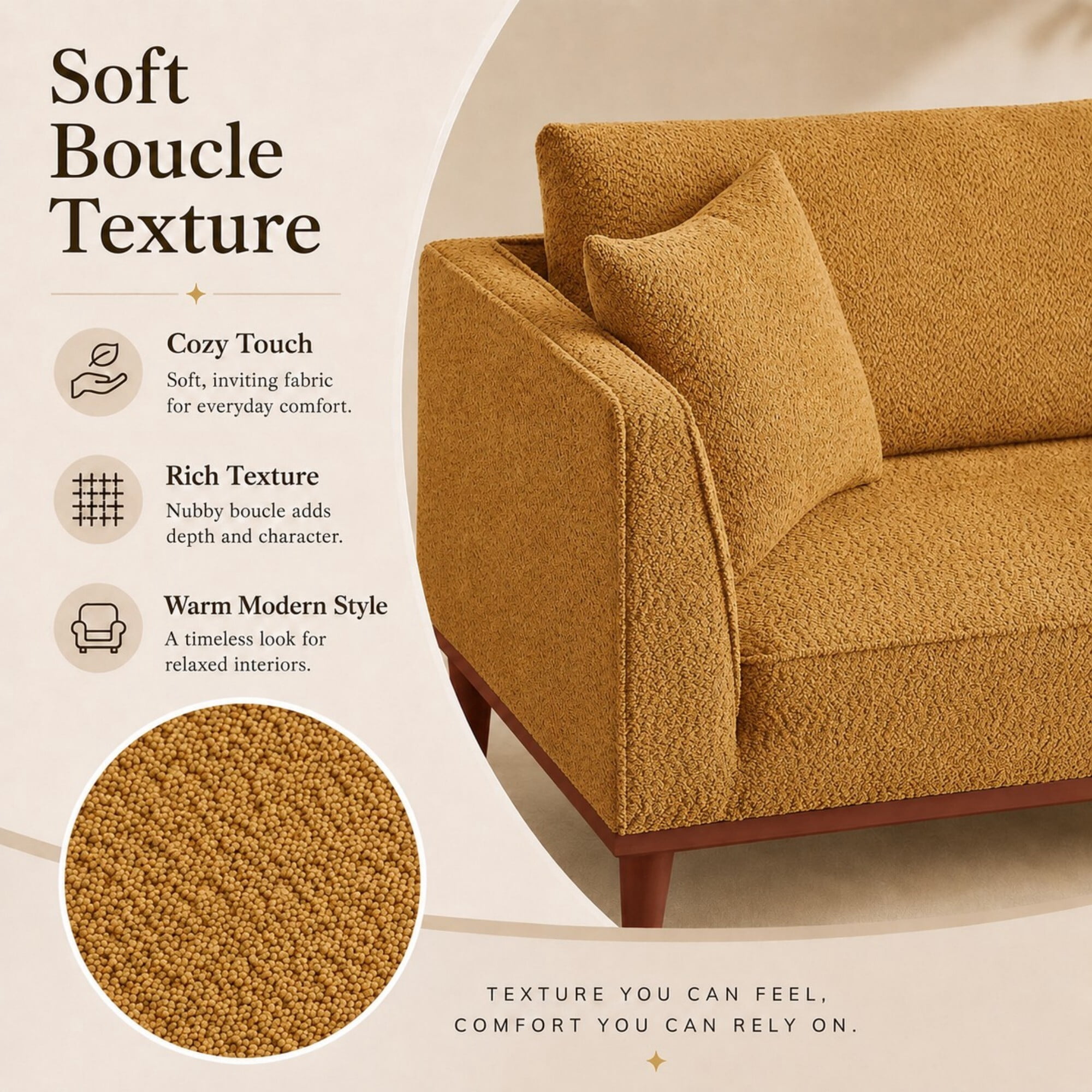 DEALTOPS Convertible Boucle Upholstered Chaise Lounge Chair with Ottoman for Living Room Bedroom, Ginger