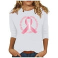 thumbnail image 2 of Alkepwun Womens Breast Cancer Awareness T Shirts Pink Ribbon Support T-Shirt Breast Cancer Shirt Inspirational Tees 3/4 Sleeve Tops, 2 of 4