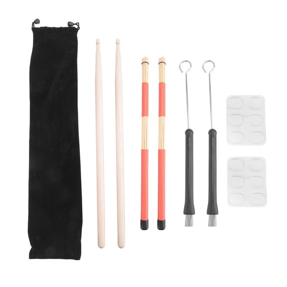 Drum Sticks Set,5A Maple Wood Drum Sticks,Drum Rods Brushes,Retractable Drum Wire Brushes,Drum Dampeners with Bag