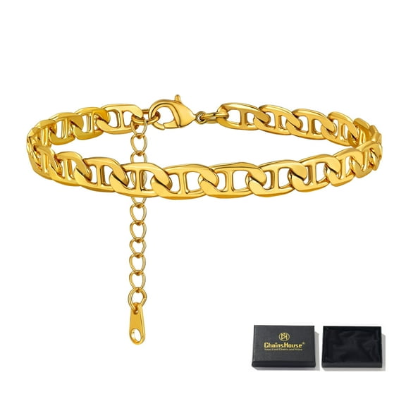 ChainsHouse Gold Plated Figaro Ankle Bracelets for Women 8.5" Summer Beach Chain Anklets Birthday Holiday Jewelry Gifts