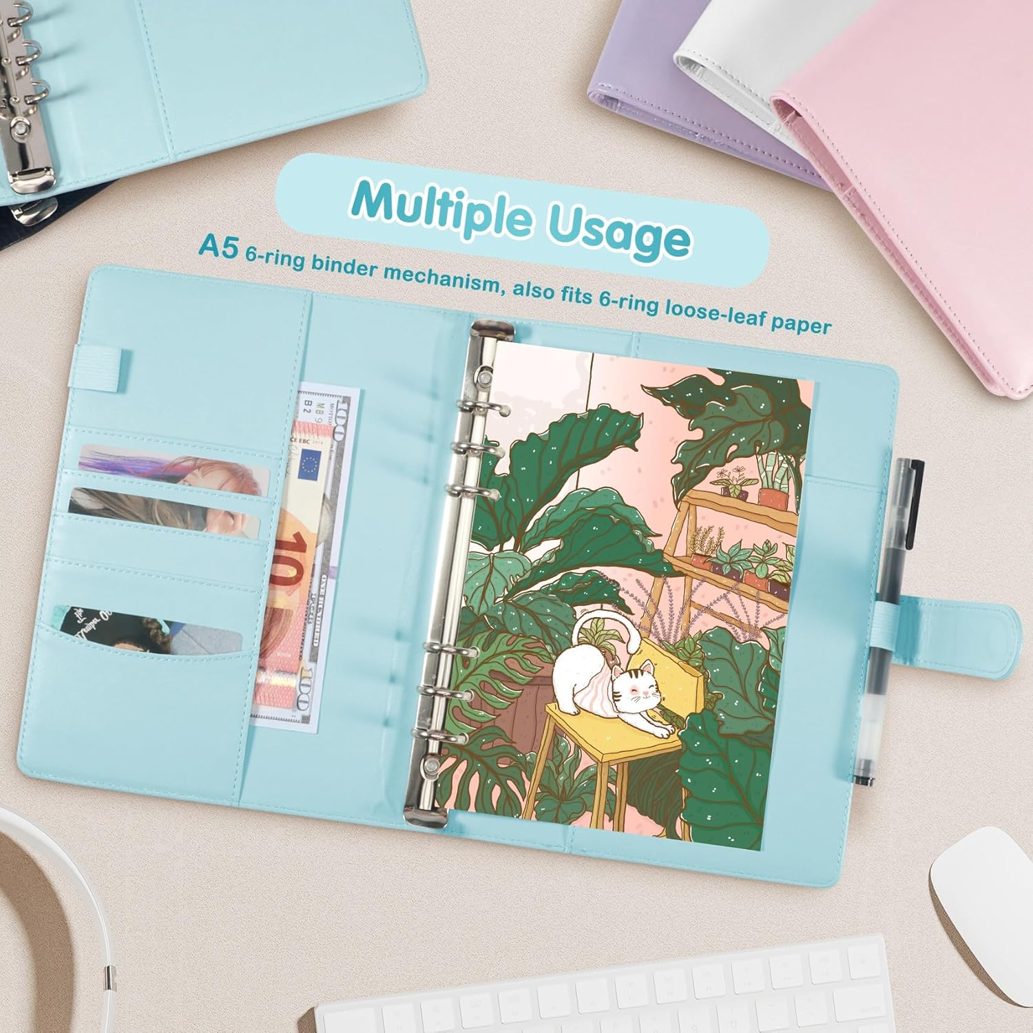 UM A5 Kpop Photocard Binder with 30 Pack 4-Pocket Card Pages,6 Ring A5 Binder Card Collector Album with 240 Card Slots,PU Leather Binder Cover with Magnetic Buckle Closure for Organizing Trading Card