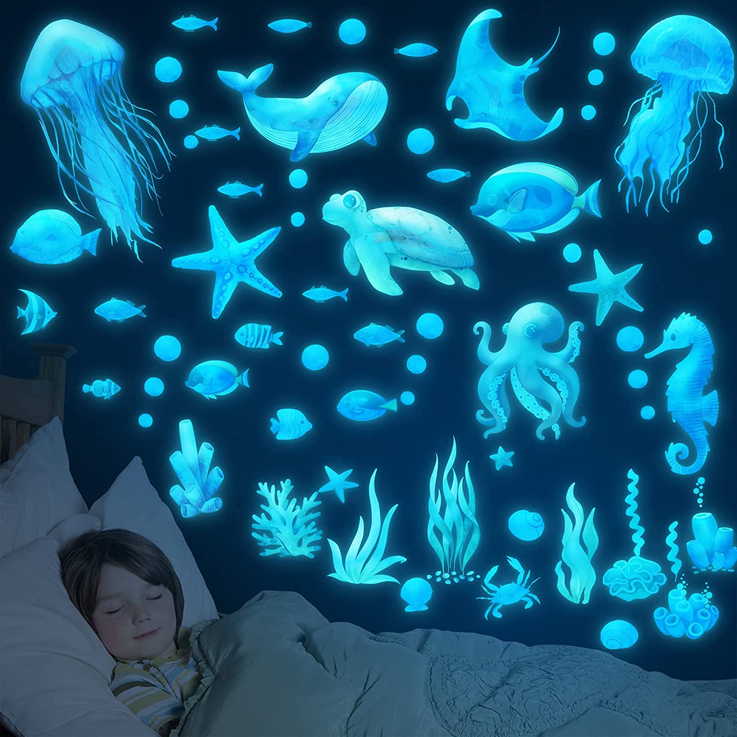 Sea Life Ocean Cartoon Toilet Lid Decal Wall Sticker Glow In The