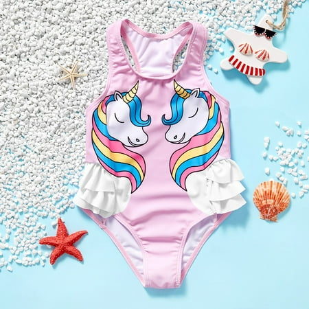 

Kids Girls Rainow Unicorn Bathing Suit One Pieces Ruffles Swimsuit 18M-6T