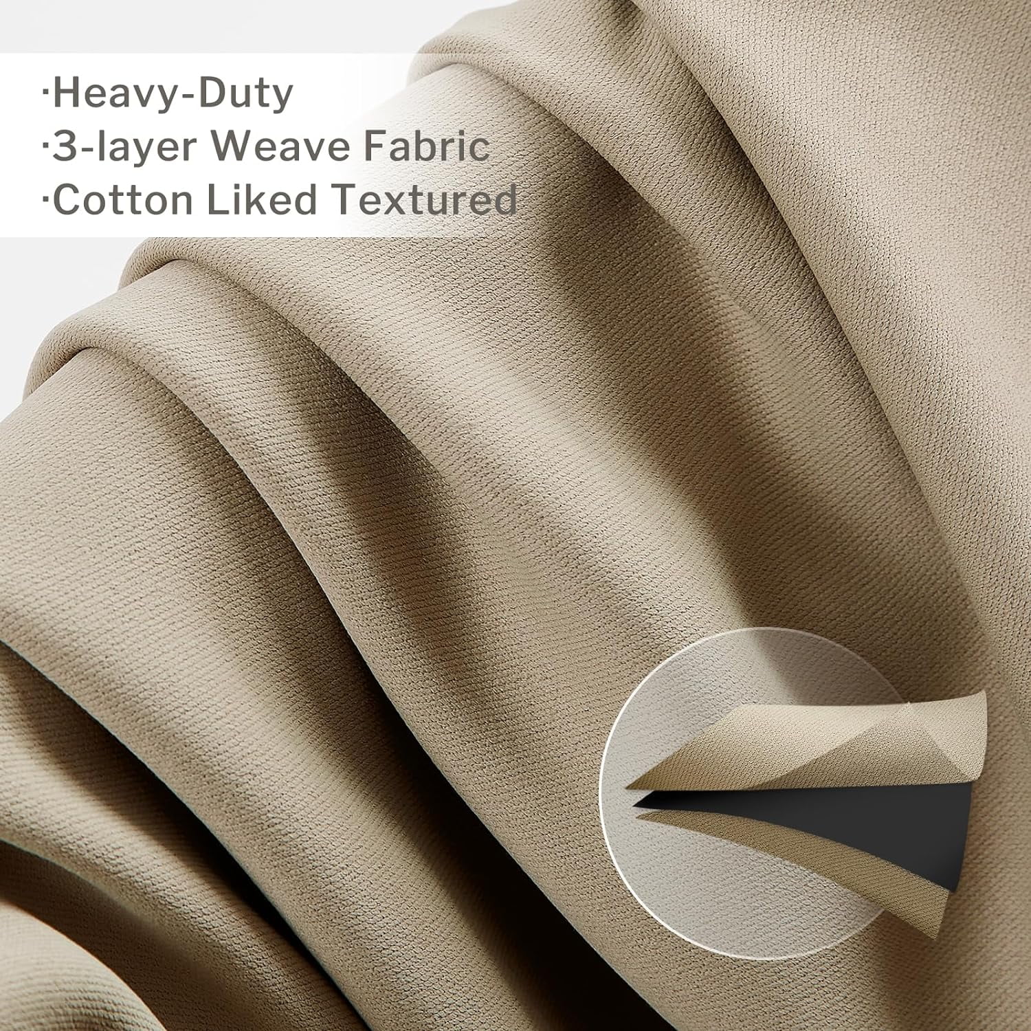 Blackout Curtains for Bedroom Cotton Curtains 63 inch Length 2 Panels Set Grommet Window Curtains for Living Room Thermal Insulated 100% Blackout Drapes (Biscotti Beige, 52 x 63 Inch)
