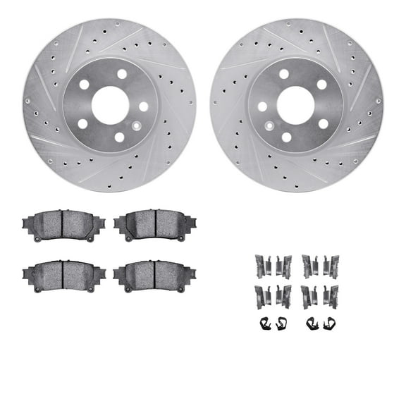 Dynamic Friction Company Rear Brake Rotors-Drilled and Slotted-Silver with 5000 Advanced Brake Pads includes Hardware 7512-75020