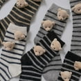 thumbnail image 4 of Milue Korean Women Girl Cotton Crew Socks Cute 3D Stuffed Bear for Head for Doll Striped Print Casual Student Harajuku Kawaii Mid Tube Anklet Hosiery, 4 of 10