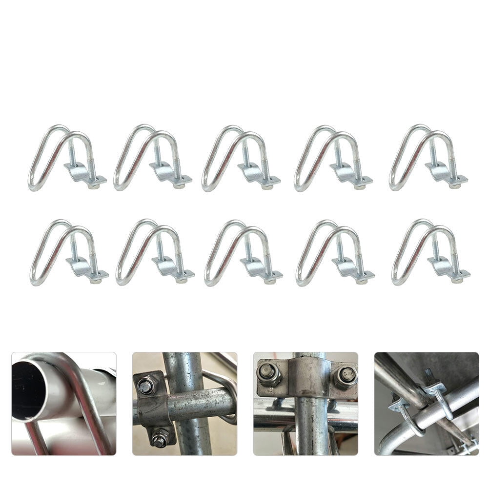 HEMOTON  10 Pcs U-shaped Pipe Clamp for Cross Tube Two Holes Clip Clamps The Tubes Silver