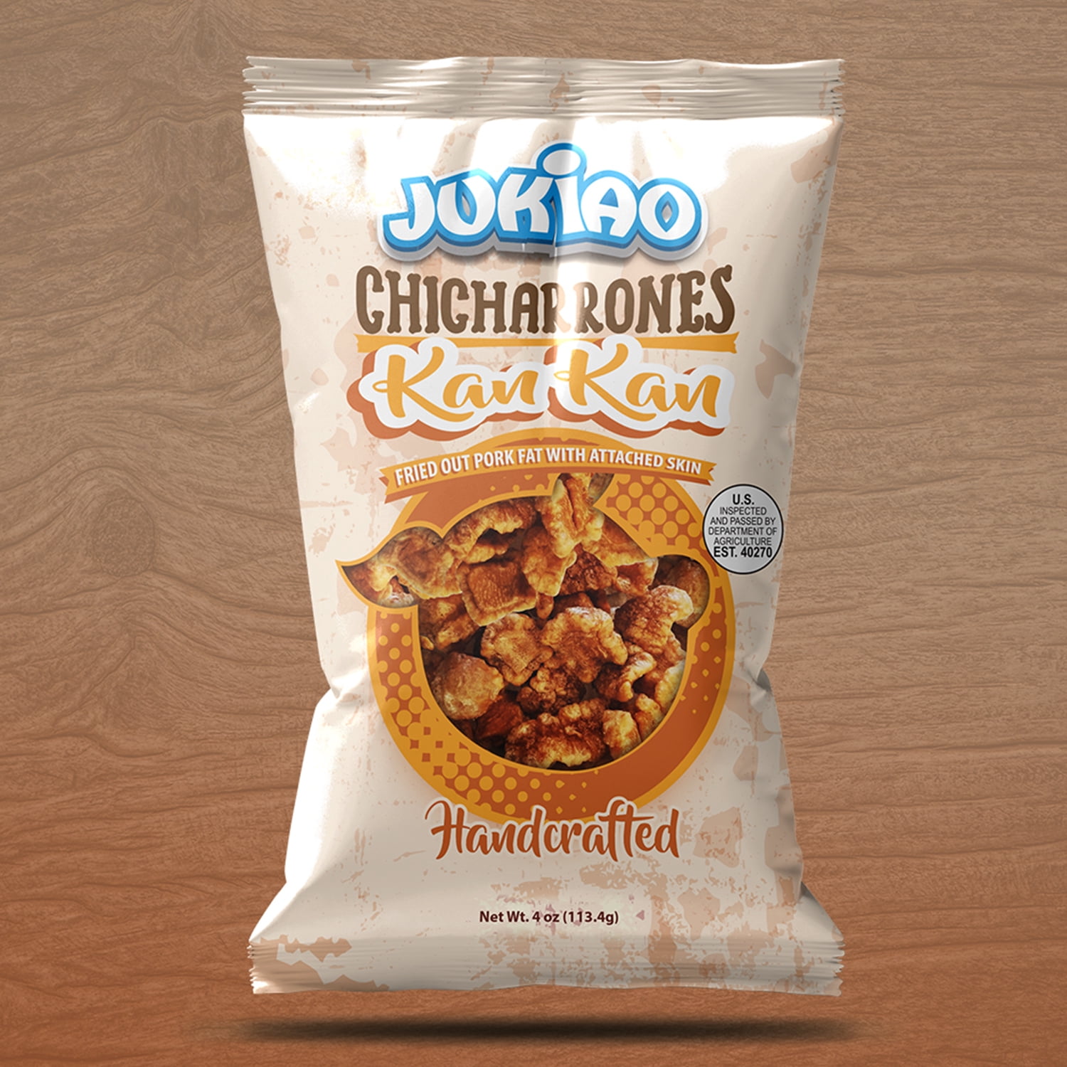 Jukiao Kan Kan Style Pork Rinds, Chicharrones in Plastic Bag, Gluten-Free, 4 oz